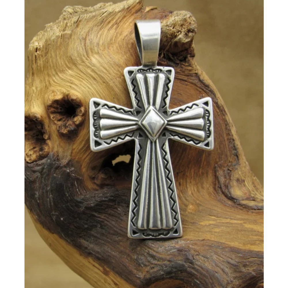 2' x 1 1/8" Detailed Sterling Silver Cross Pendant Signed 9 grams